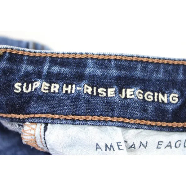 AEO Womens 4 Super Hi-Rise Jegging Distressed‎ Dark Wash Stretch Hipster Grunge - Image 8