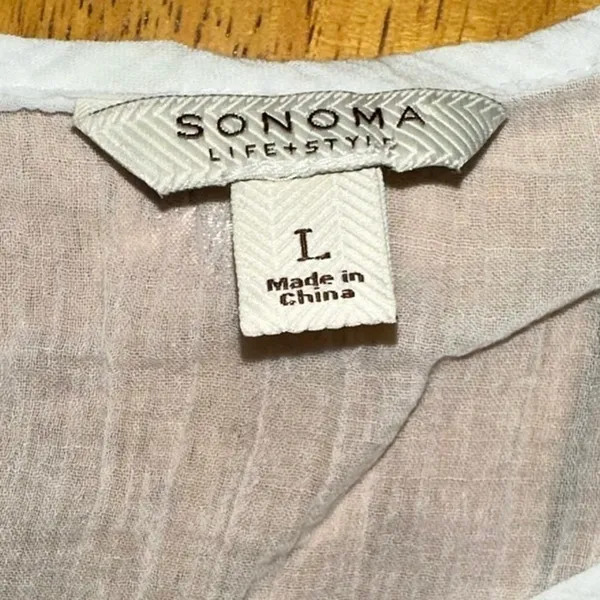Sonoma Lifestyle Women's‎ L White Pink Embroidered Boho Top - Image 4