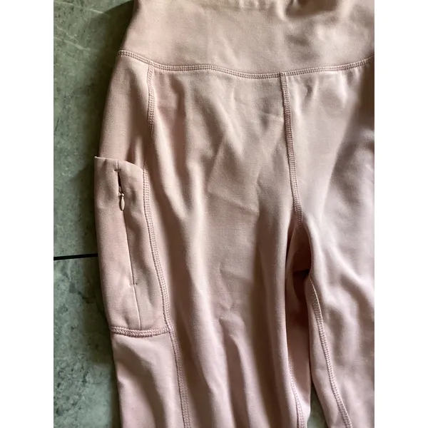 Jaanuu Womens High Waisted Yoga Scrub Pants Blush Pink Cargo Zipper Pocket M - Image 2