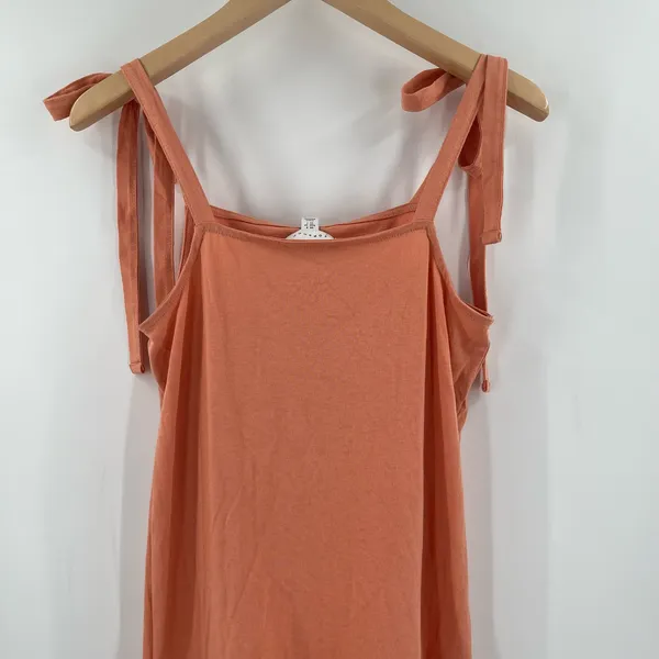 TOPSHOP Dress Size 2 Tiered Poplin Midi Peach Orange Casual Summer Ties NWT - Image 8