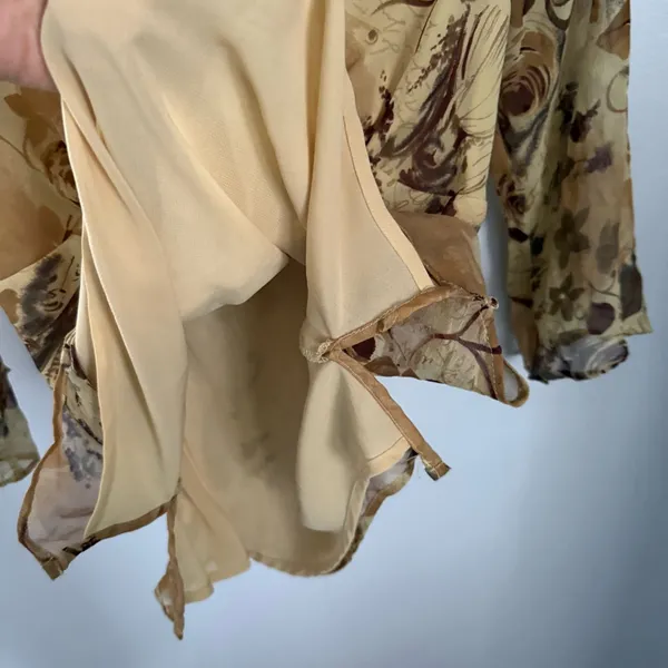 Y2K Large Silk Babydoll Top Mesh Sleeve Floral Renaissance Goblin Forest - Image 4