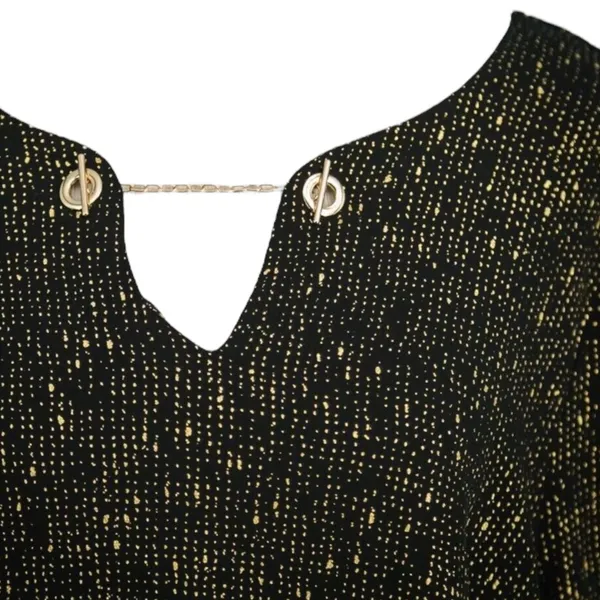 Torrid Womens Blouse Sz 2 2X 18 20 Black Gold Crepe Chain Detail 3/4‎ Sleeve - Image 7