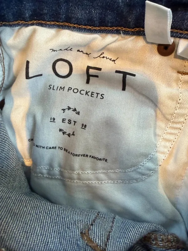 Loft Slim Pockets High Waist Skinny Button Front Raw Hem Denim Jeans Size 2 / 26 - Image 12