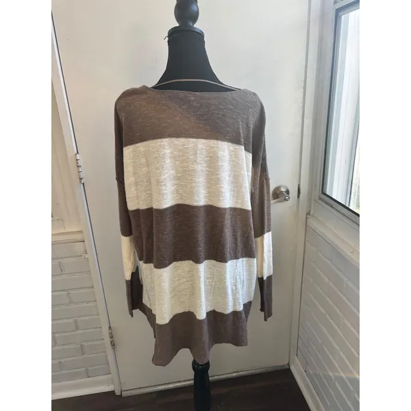FP Beach Striped‎ Knit Gold Rush Linen Blend Henley Top medium boho oversized - Image 6