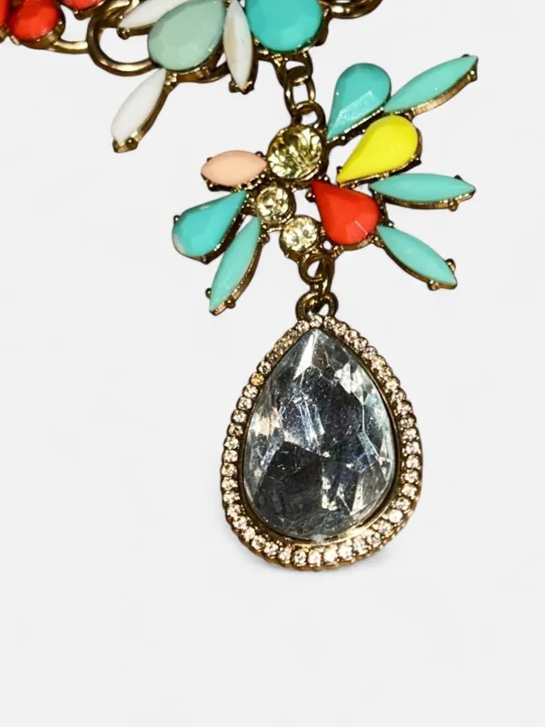 Vintage multicolor crystal cluster statement necklace White - Image 3