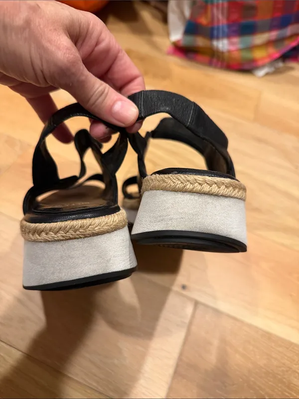 Eileen Fisher dash‎ strappy Black Leather Platform Espadrille Sandal 7 - Image 5