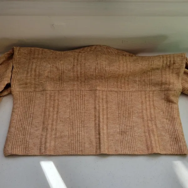 Ribbed Mock Neck Top Womens Puff Shoulder Camel‎ Tan Fall Layering New Size M - Image 5