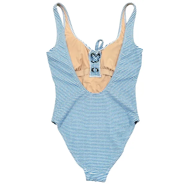 J Crew Blue & White Stripe Tank Bathing Suit Swimsuit Scoop Neck 8 - Image 4