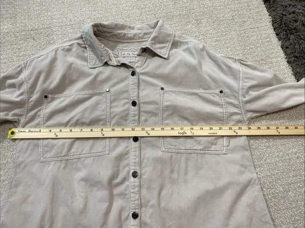 Free People Baby Corduroy Oversized Button Down Shirt Beige Small 100% Cotton - Image 12