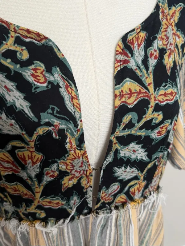 Free People Under The Sun Tunic Dress Mixed Print Floral Striped Boho Festival - Image 3