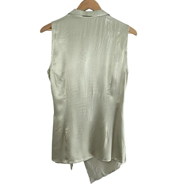 NWT‎ ANTHROPOLOGIE Iridescent Satin Wrap Top, Small, Metallic Sleeveless Ruched - Image 6