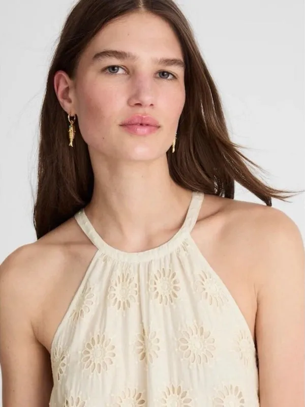 Madewell $198 Embroidered Drop-Waist Maxi Dress Floral Eyelet Ivory Size XXS - Image 8
