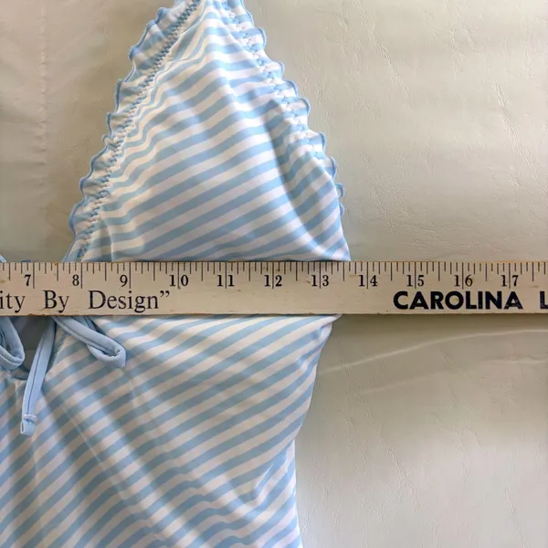 Shade & Shore Blue Striped‎ Tie Front Ruffle Cottagecore Swimsuit Medium NEW - Image 3