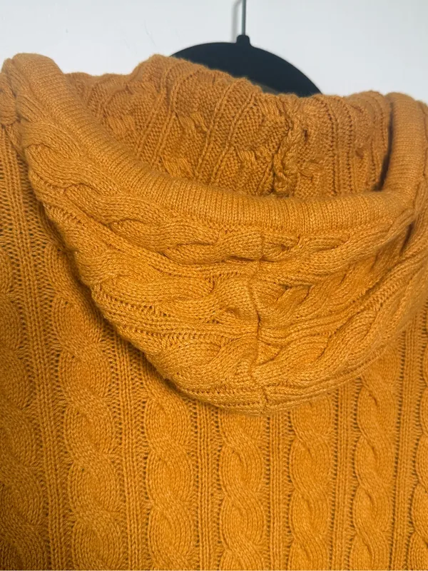 American Eagle Mustard Cable Knit Zip Hoodie Cropped Large - Image 6