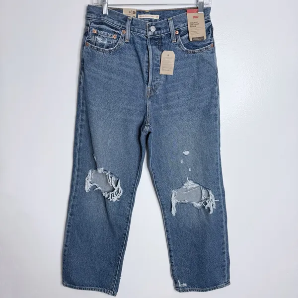 NWT Levi's Ribcage Straight‎ Ankle Jean Super HighRise Distressed Blue 29 x 27 - Image 3