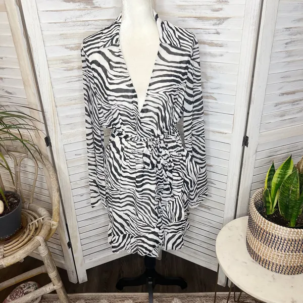 PRINCESS POLLY Women's 10 Marty Long Sleeve Faux Wrap Mini Dress Zebra Belted - Image 3