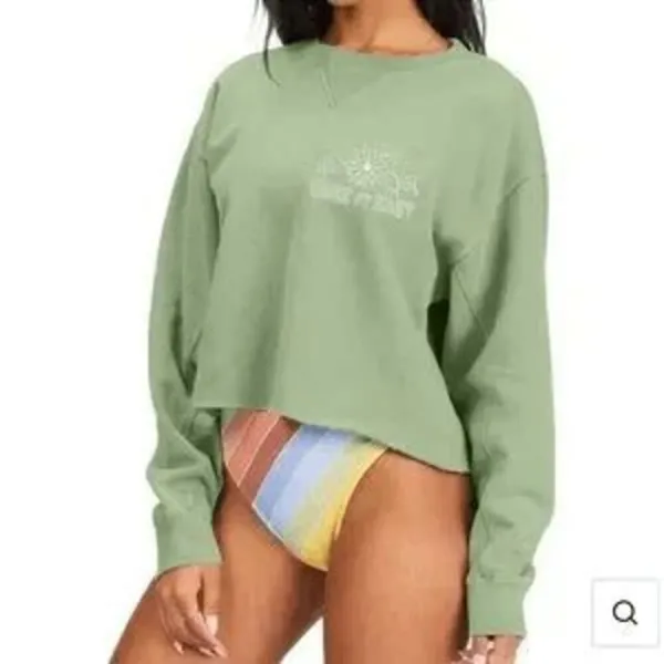Billabong Take It Easy Floral Graphic Cropped Yellow Green Sweater Medium - Image 9