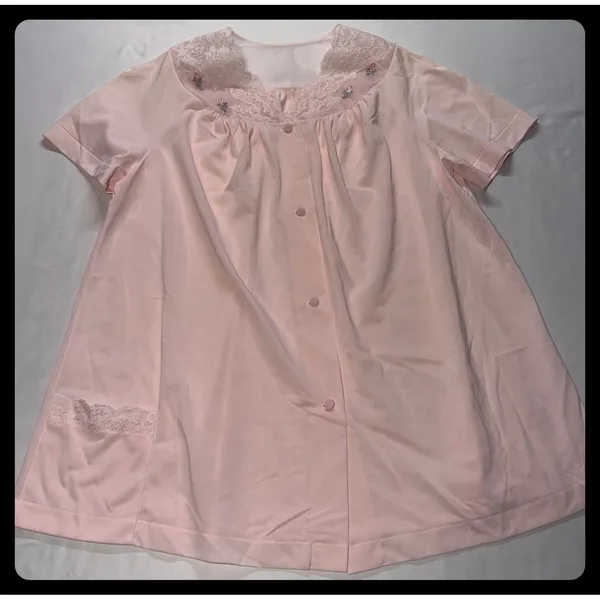Shadowline Pajama Set Womens S Pink Lace Floral Button Front Loungewear - Image 8