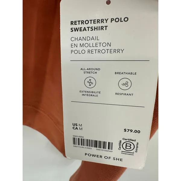 Athleta Sweatshirt‎ Women MEDIUM NWT Orange Sunbaked Clay Retroterry Polo - Image 7