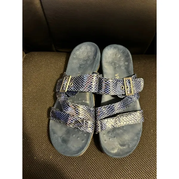 Vionic Womens Blue Snake Print Adjustable Slide‎ Sandals Size 8 - Image 2