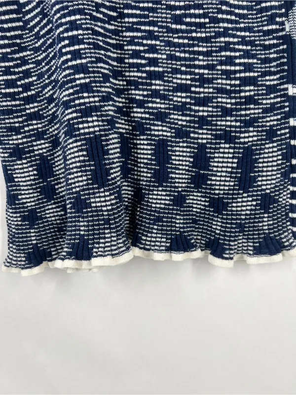 See by Chloé Navy & White Geometric Ribbed Knit Dress XL - Image 5