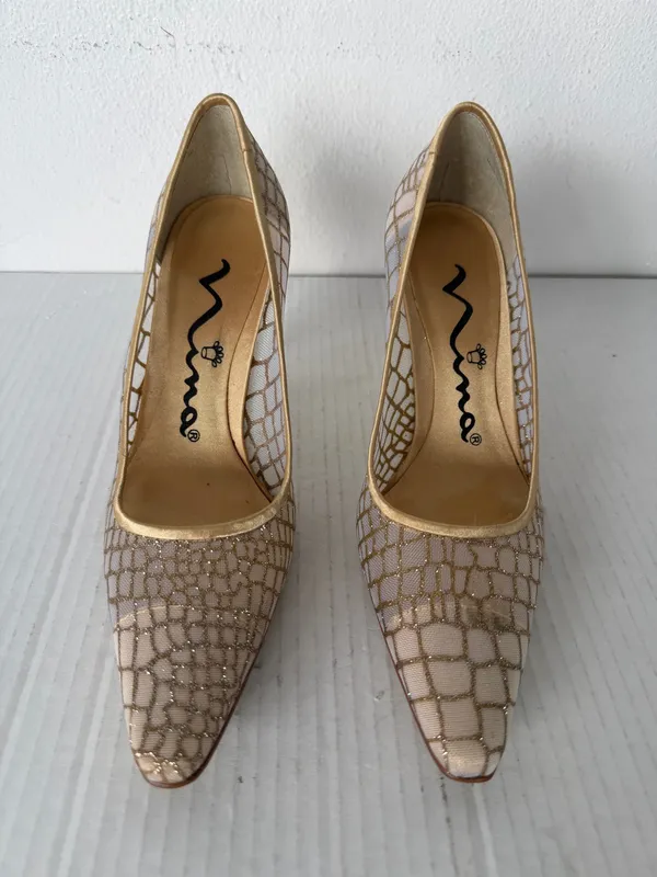 Nina Gold Mesh Heels Pumps Pointed Toe Elegant Evening Wedding Shoes Women’s - Image 13