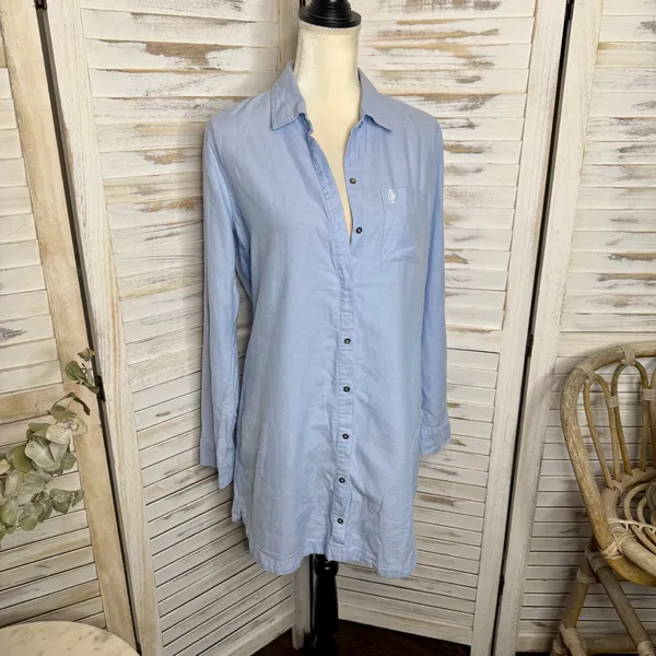 ABERCROMBIE & FITCH Women's Cotton Poplin Long Sleeve Shirt Shirtdress Blue - Image 3