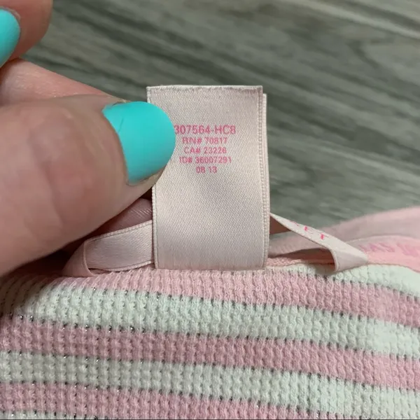 Victoria’s Secret light pink white silver striped Long Sleeve PJ Top; Medium - Image 4