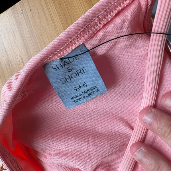 Shade & Shore One Piece Swimsuit Small Pink Ribbed Adjustable Side Ties Ruched - Image 5