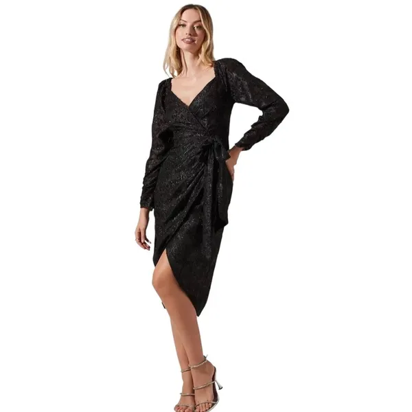 ASTR the Label Therese Floral Burnout Tie Waist Midi Dress in Black. Size S - Image 3