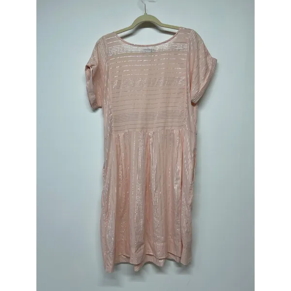 Peyton's Parker Blush Metallic Stripe Pocket Mini Dress‎ Boho Size Large - Image 6