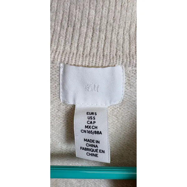 HM Cream Short Sleeve Knit Cardigan Collared Button Front Sweater Small - Image 7