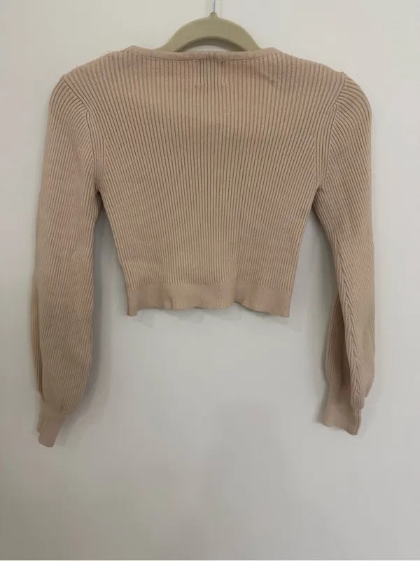 Princess Polly Beige Ribbed Button-Front Crop Cardigan Women’s 0 - Image 2