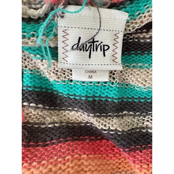 Daytrip Striped‎ Knit Hooded Fringe Cardigan Sweater Bohemian Boho Medium - Image 3