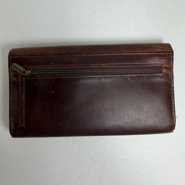 Brown Distressed Wallet Leather RFID Blocking Clutch Snap Accordion Organizer - Image 4