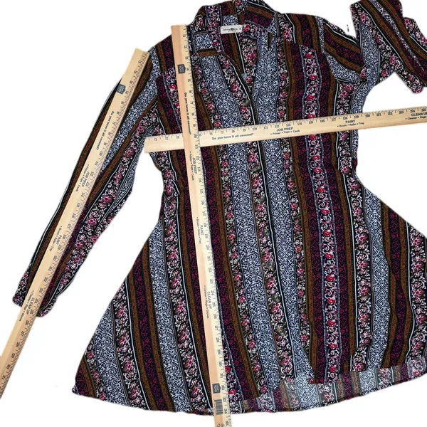 Natural Life‎ M Ansley Boho Tunic Silky Shirt Dress Stripe Button Front - Image 8
