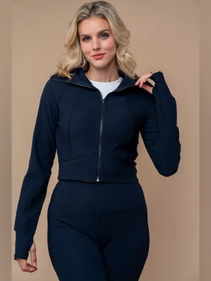 White Birch Black Cropped Ribbed Full Zip Active  Jacket Size Medium - Image 2