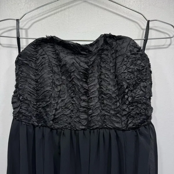 YA Los Angeles Black Strapless Maxi Dress Ruffled Bust Lined Sheer Skirt Whimsigoth Formal S-M - Image 3