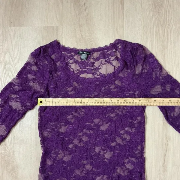 Bozzzo Y2K Purple‎ Lace Long Sleeve Scoop Neck Sheer Women Top Layering Shirt - Image 3