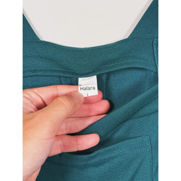 Halara Waffle Knit Shortalls Romper Jumper L Green Indie Granola Preppy Scandi - Image 4