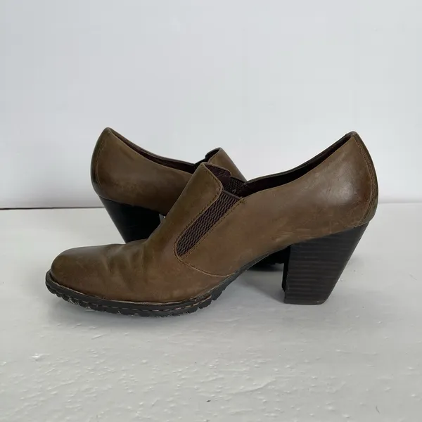 Born Shoes Gertrude Ankle‎ Booties Block Heel Pull On Brown Leather Women's 8 - Image 7
