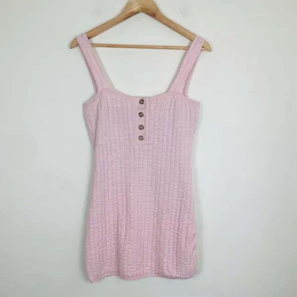 Free People Beach short and sweet textured knit pale ballet pink mini dress. L - Image 5