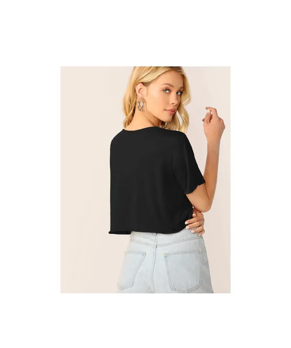 Verdusa Women's Solid V Neck Crop T Shirt Top Causal Short Sleeve Tee Top Size S - Image 2