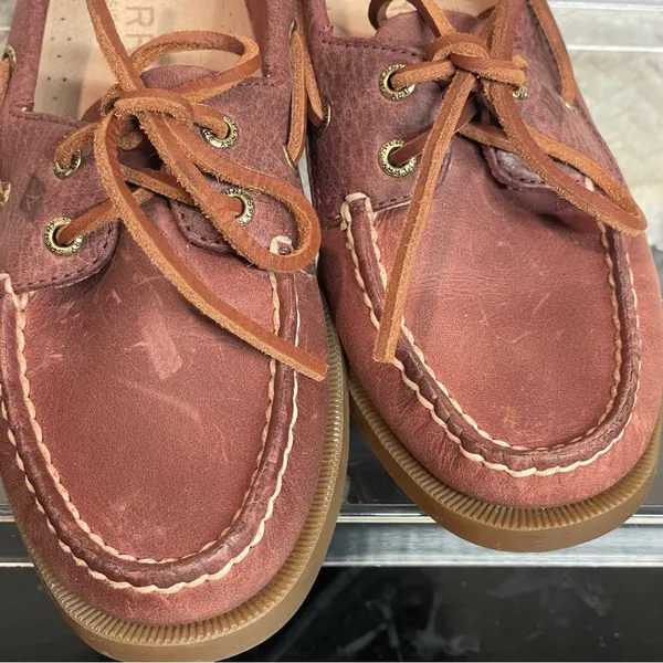 Sperry Womens 6 Red Leather 2 eye Boat Shoes Loafer Burnt‎ Sienna Preppy Classic - Image 8