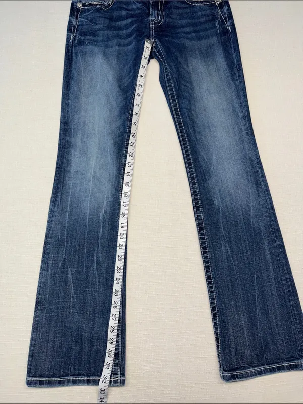 Miss Me Dark Blue Faded Flare Jeans - Image 5