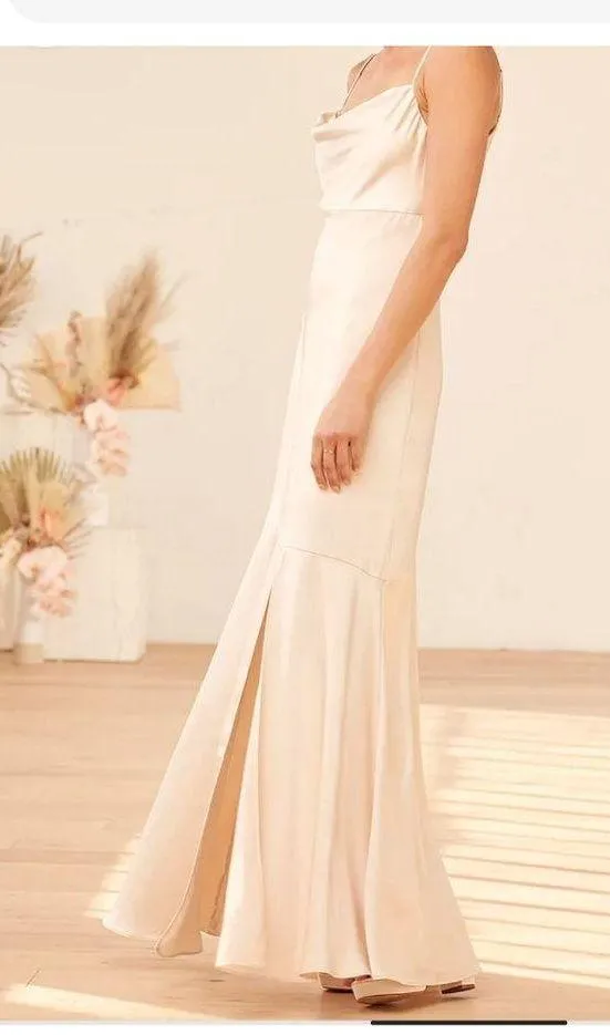 Moment in the Spotlight Champagne Satin Cowl Neck Maxi Dress size Medium new - Image 2