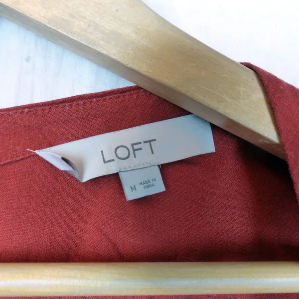 LOFT Linen Blend Peasant Top Womens M Rust Orange Balloon Sleeve Boat Neck Boho - Image 6