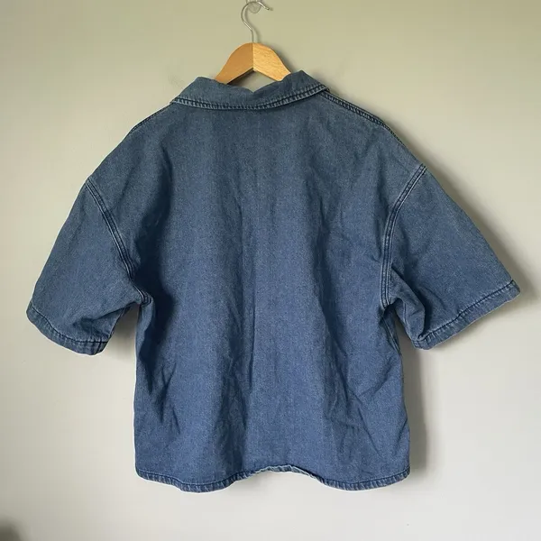 Oversized Denim Button Up Top Boxy Fit Cotton Blend Blue Women's Size Large - Image 2