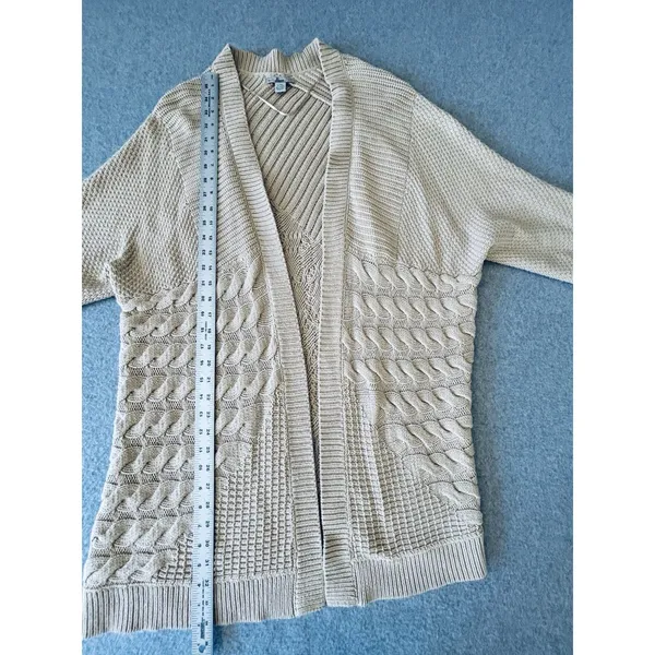 Bass Knit Cardigan Womens Sweater L/XL Cable‎ Texture Chunky Tan Beige Sand - Image 8