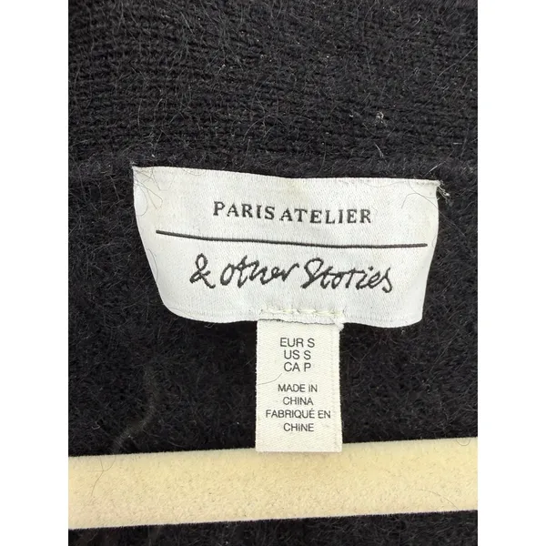 & Other Stories Paris Atelier Mohair Wool Cardigan S Black Gold Dinosaur Buttons - Image 5